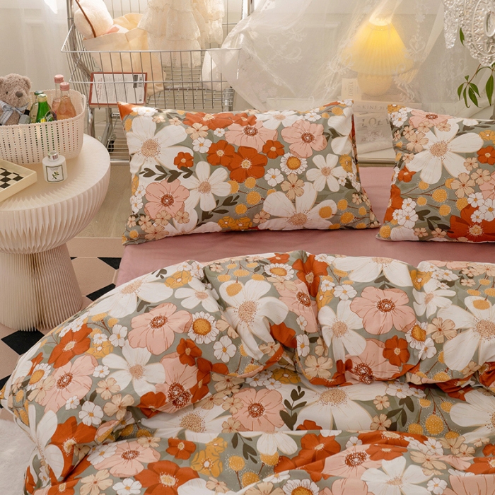 91家纺网 家纺一手货源 找家纺 窝米 2022新款全棉印花活性四件套花卉系列 朝颜