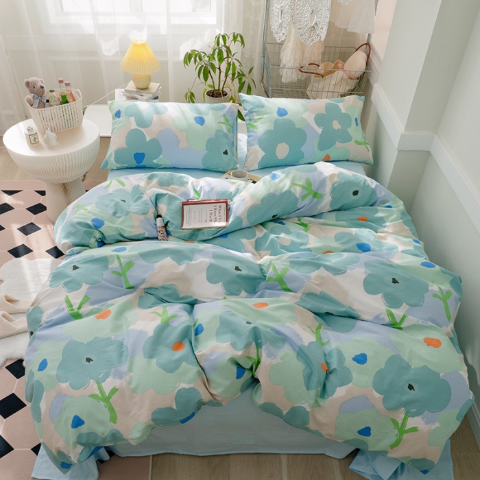 91家纺网 家纺一手货源 找家纺 窝米 2022新款全棉印花活性四件套花卉系列 绿藤