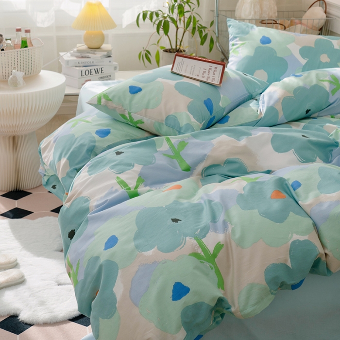 91家纺网 家纺一手货源 找家纺 窝米 2022新款全棉印花活性四件套花卉系列 绿藤