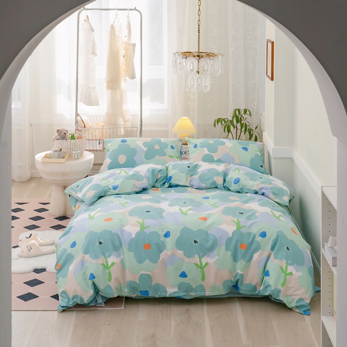 91家纺网 家纺一手货源 找家纺 窝米 2022新款全棉印花活性四件套花卉系列 绿藤