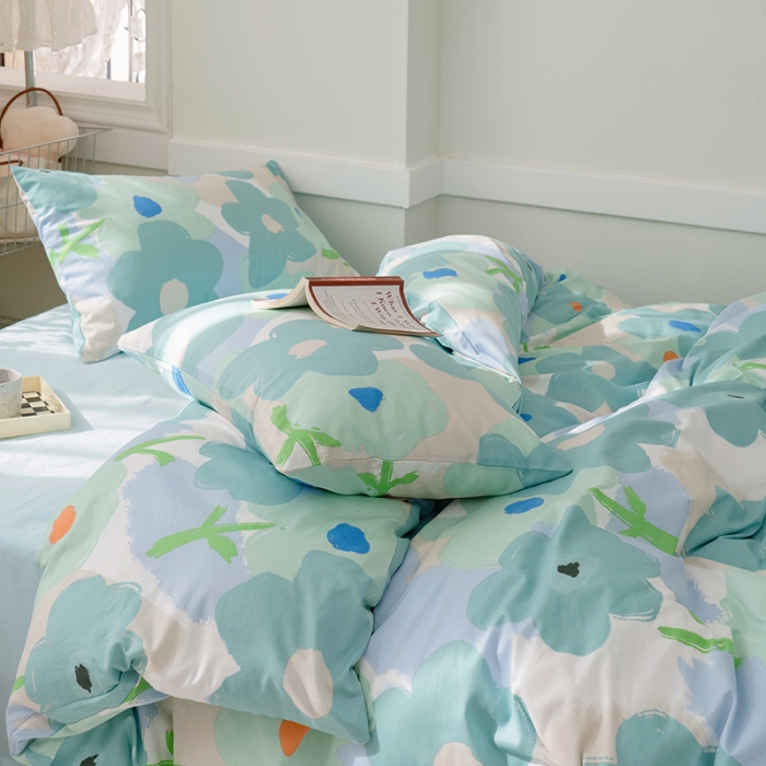 91家纺网 家纺一手货源 找家纺 窝米 2022新款全棉印花活性四件套花卉系列 绿藤