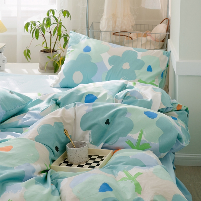 91家纺网 家纺一手货源 找家纺 窝米 2022新款全棉印花活性四件套花卉系列 绿藤