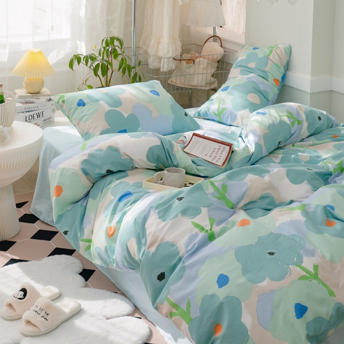 91家纺网 家纺一手货源 找家纺 窝米 2022新款全棉印花活性四件套花卉系列 绿藤