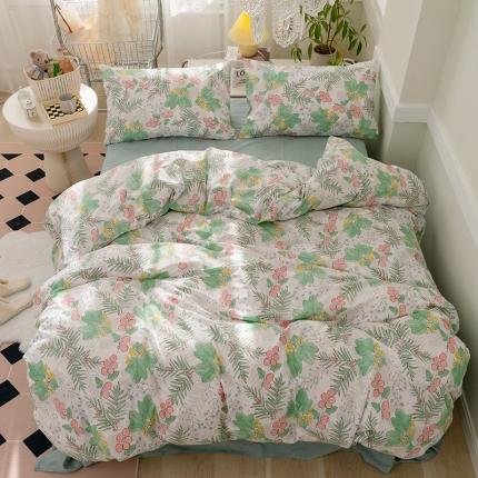 窝米 2022新款全棉印花活性四件套花卉系列 青黛