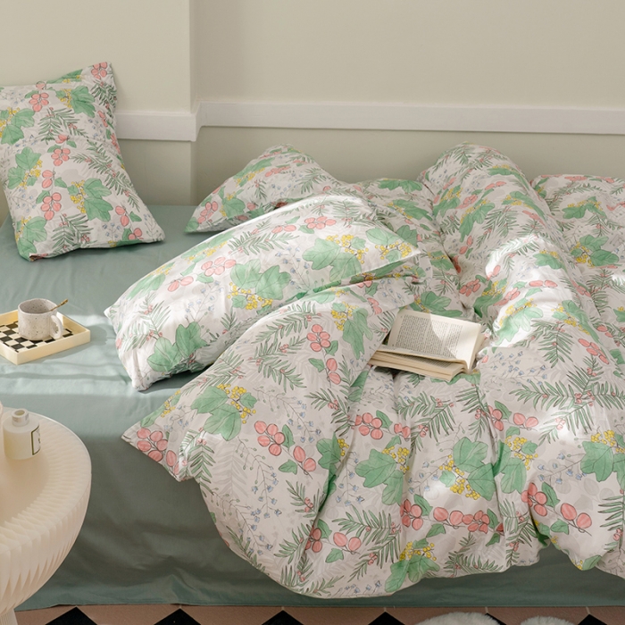 91家纺网 家纺一手货源 找家纺 窝米 2022新款全棉印花活性四件套花卉系列 青黛