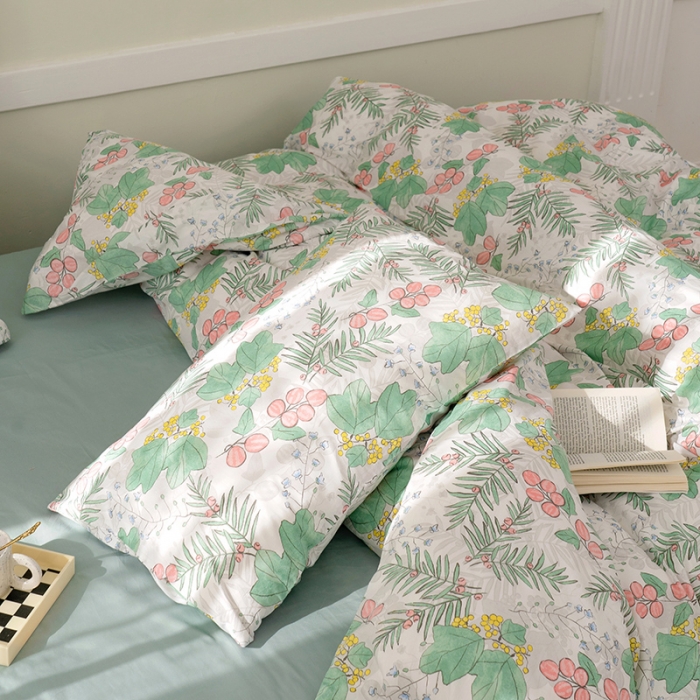 91家纺网 家纺一手货源 找家纺 窝米 2022新款全棉印花活性四件套花卉系列 青黛