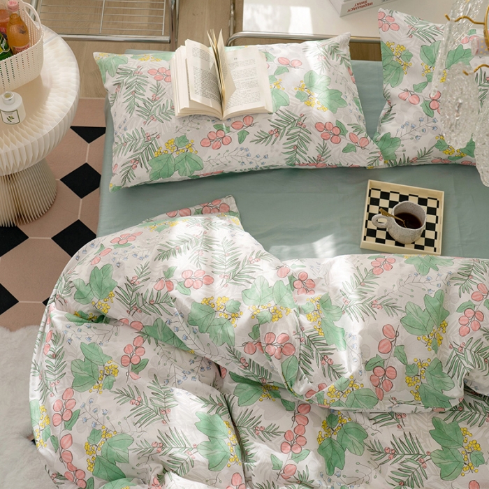 91家纺网 家纺一手货源 找家纺 窝米 2022新款全棉印花活性四件套花卉系列 青黛