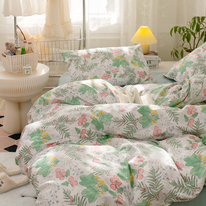 91家纺网 家纺一手货源 找家纺 窝米 2022新款全棉印花活性四件套花卉系列 青黛