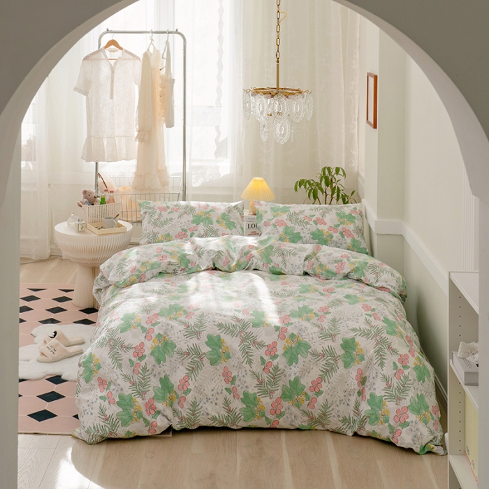 91家纺网 家纺一手货源 找家纺 窝米 2022新款全棉印花活性四件套花卉系列 青黛