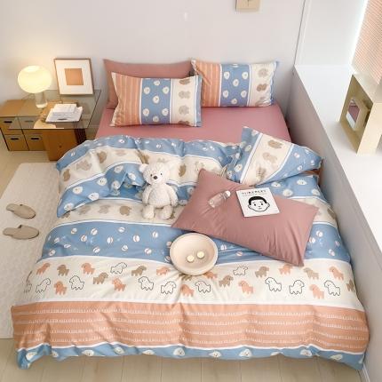 窝米 2022新款全棉印花活性四件套花卉系列 小狗仔