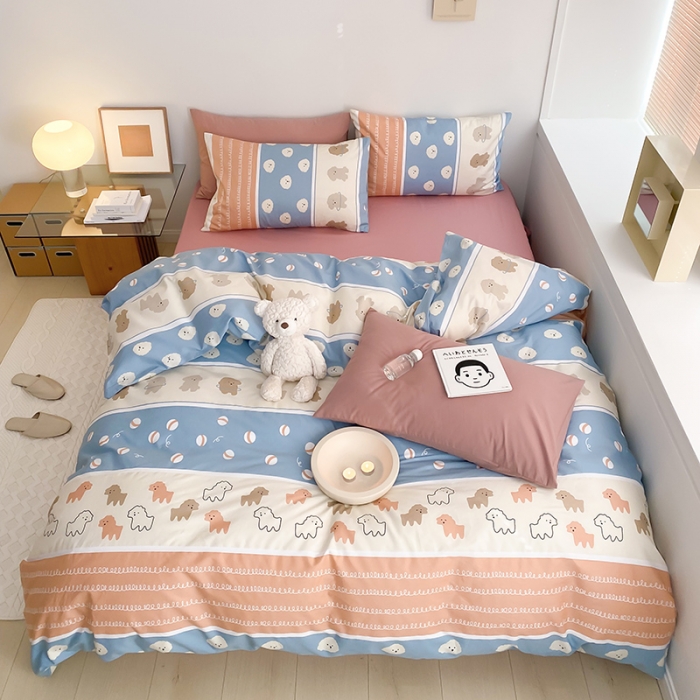 91家纺网 家纺一手货源 找家纺 窝米 2022新款全棉印花活性四件套花卉系列 小狗仔