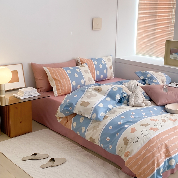 91家纺网 家纺一手货源 找家纺 窝米 2022新款全棉印花活性四件套花卉系列 小狗仔