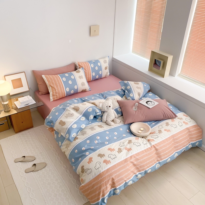 91家纺网 家纺一手货源 找家纺 窝米 2022新款全棉印花活性四件套花卉系列 小狗仔