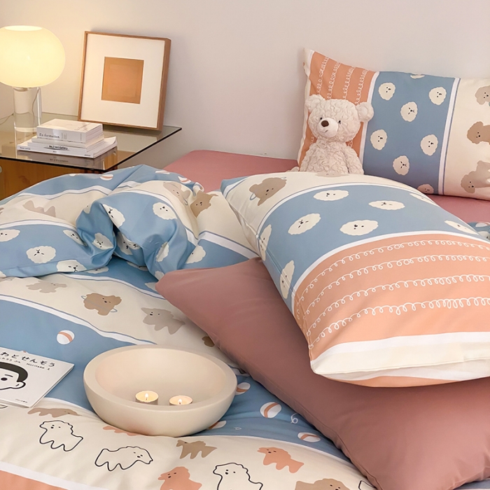 91家纺网 家纺一手货源 找家纺 窝米 2022新款全棉印花活性四件套花卉系列 小狗仔