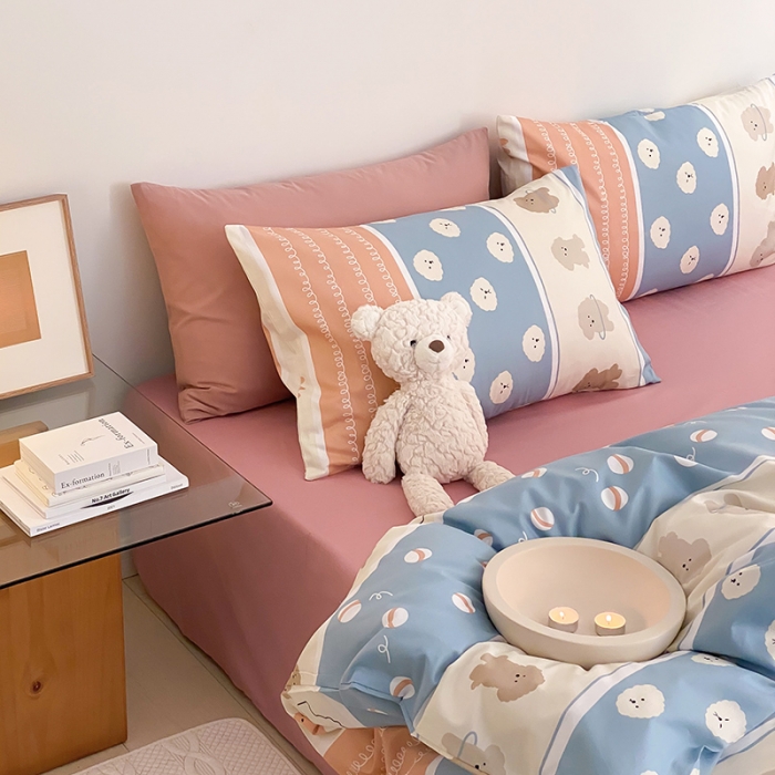 91家纺网 家纺一手货源 找家纺 窝米 2022新款全棉印花活性四件套花卉系列 小狗仔