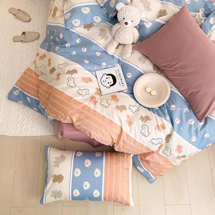 91家纺网 家纺一手货源 找家纺 窝米 2022新款全棉印花活性四件套花卉系列 小狗仔