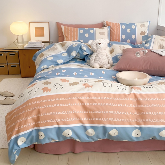 91家纺网 家纺一手货源 找家纺 窝米 2022新款全棉印花活性四件套花卉系列 小狗仔