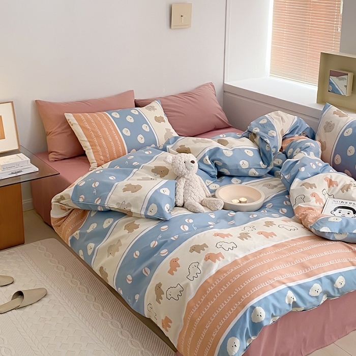 91家纺网 家纺一手货源 找家纺 窝米 2022新款全棉印花活性四件套花卉系列 小狗仔