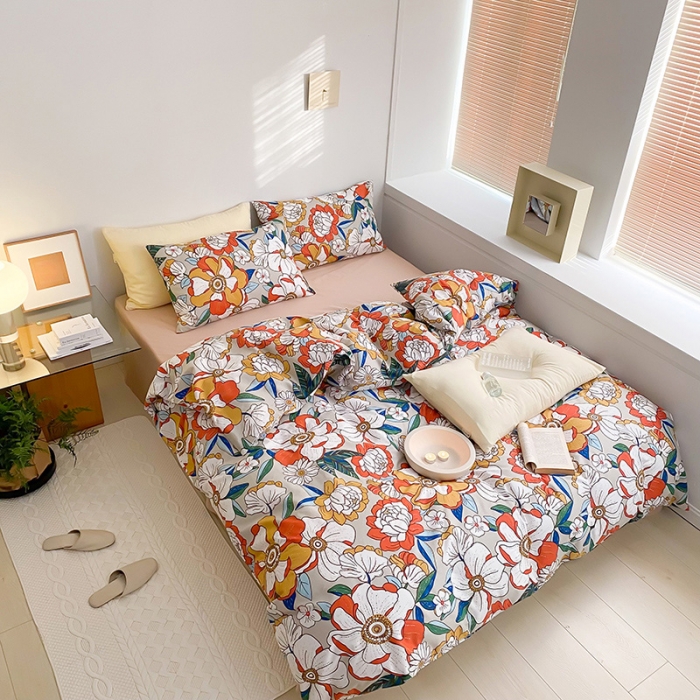 91家纺网 家纺一手货源 找家纺 窝米 2022新款全棉印花活性四件套花卉系列 绚烂