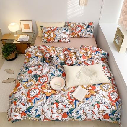 窝米 2022新款全棉印花活性四件套花卉系列 绚烂