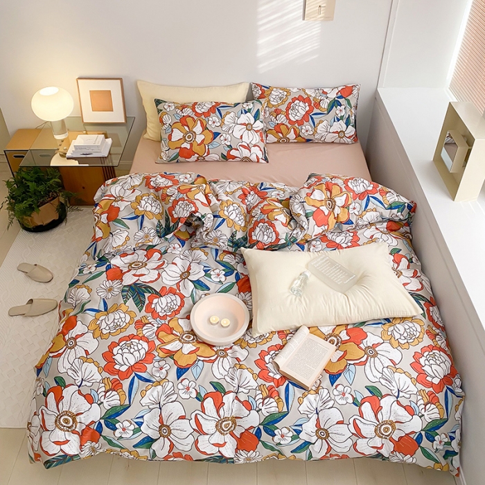 91家纺网 家纺一手货源 找家纺 窝米 2022新款全棉印花活性四件套花卉系列 绚烂