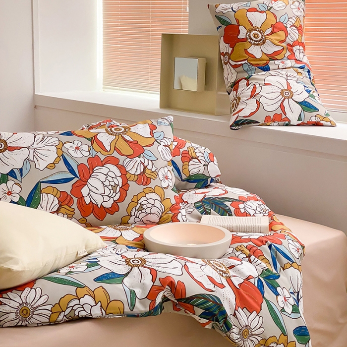 91家纺网 家纺一手货源 找家纺 窝米 2022新款全棉印花活性四件套花卉系列 绚烂