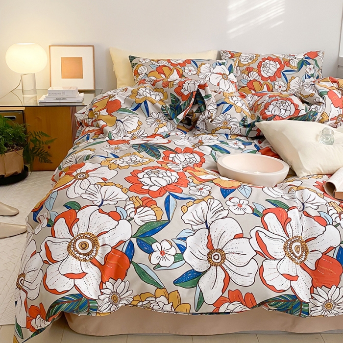 91家纺网 家纺一手货源 找家纺 窝米 2022新款全棉印花活性四件套花卉系列 绚烂