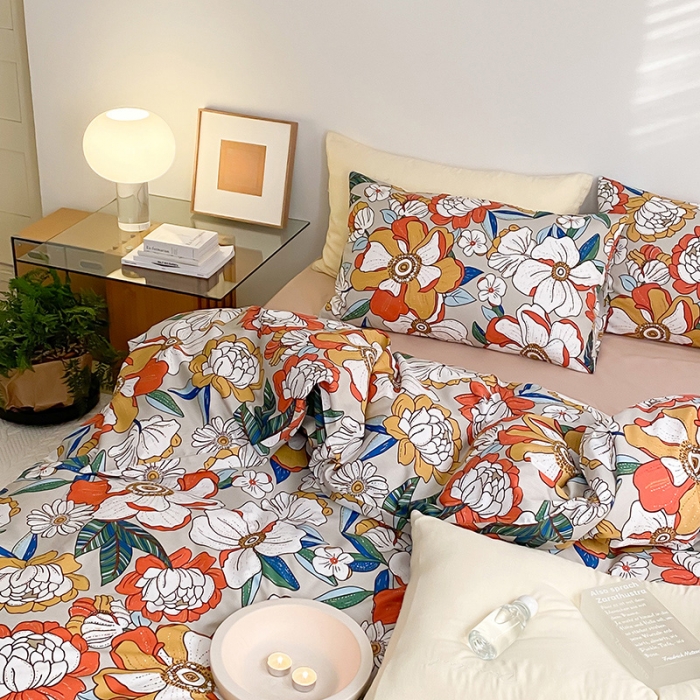 91家纺网 家纺一手货源 找家纺 窝米 2022新款全棉印花活性四件套花卉系列 绚烂