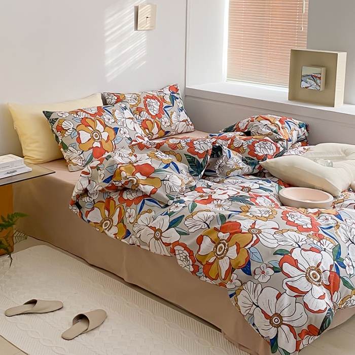 91家纺网 家纺一手货源 找家纺 窝米 2022新款全棉印花活性四件套花卉系列 绚烂
