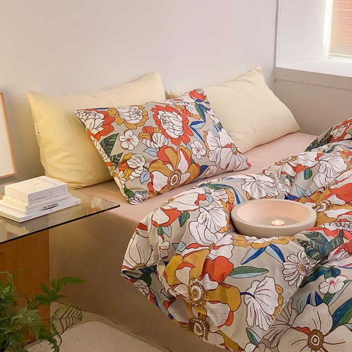 91家纺网 家纺一手货源 找家纺 窝米 2022新款全棉印花活性四件套花卉系列 绚烂