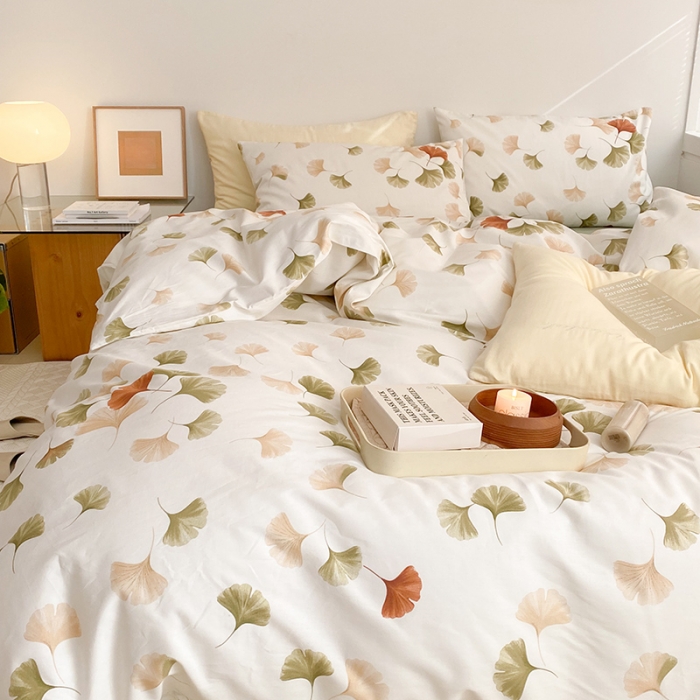 91家纺网 家纺一手货源 找家纺 窝米 2022新款全棉印花活性四件套花卉系列 银杏叶