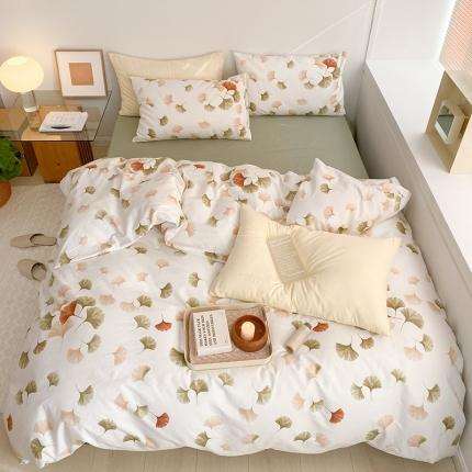 窝米 2022新款全棉印花活性四件套花卉系列 银杏叶