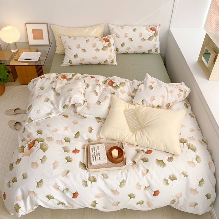 91家纺网 家纺一手货源 找家纺 窝米 2022新款全棉印花活性四件套花卉系列 银杏叶