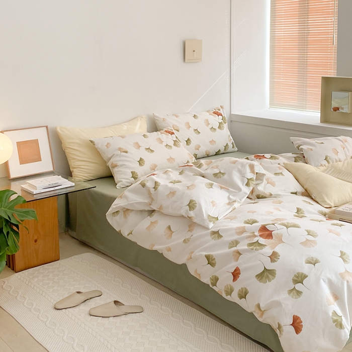 91家纺网 家纺一手货源 找家纺 窝米 2022新款全棉印花活性四件套花卉系列 银杏叶