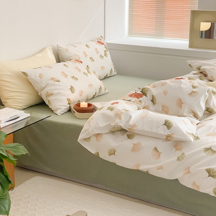 91家纺网 家纺一手货源 找家纺 窝米 2022新款全棉印花活性四件套花卉系列 银杏叶