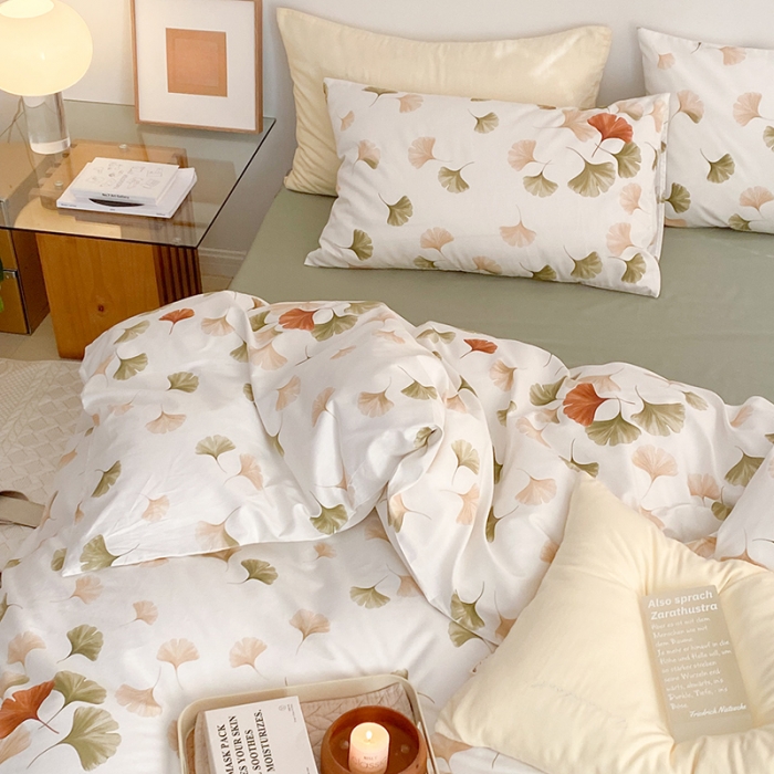 91家纺网 家纺一手货源 找家纺 窝米 2022新款全棉印花活性四件套花卉系列 银杏叶