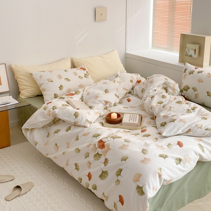 91家纺网 家纺一手货源 找家纺 窝米 2022新款全棉印花活性四件套花卉系列 银杏叶