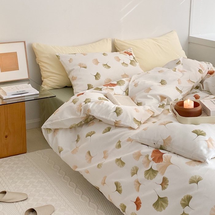 91家纺网 家纺一手货源 找家纺 窝米 2022新款全棉印花活性四件套花卉系列 银杏叶