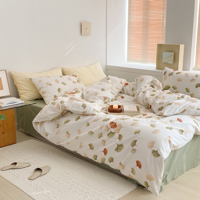 91家纺网 家纺一手货源 找家纺 窝米 2022新款全棉印花活性四件套花卉系列 银杏叶