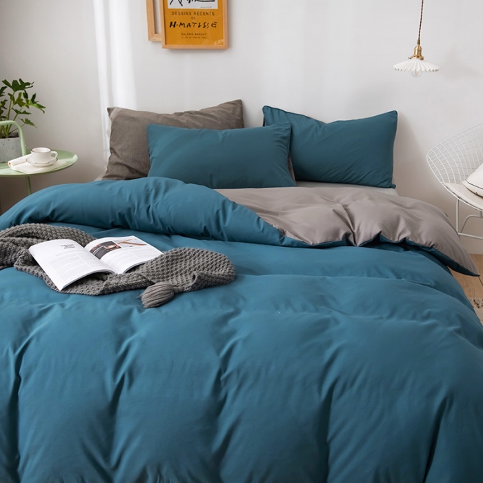 91家纺网 家纺一手货源 找家纺 蓝淋家纺 2022新款活性磨毛单品被套 宝蓝灰