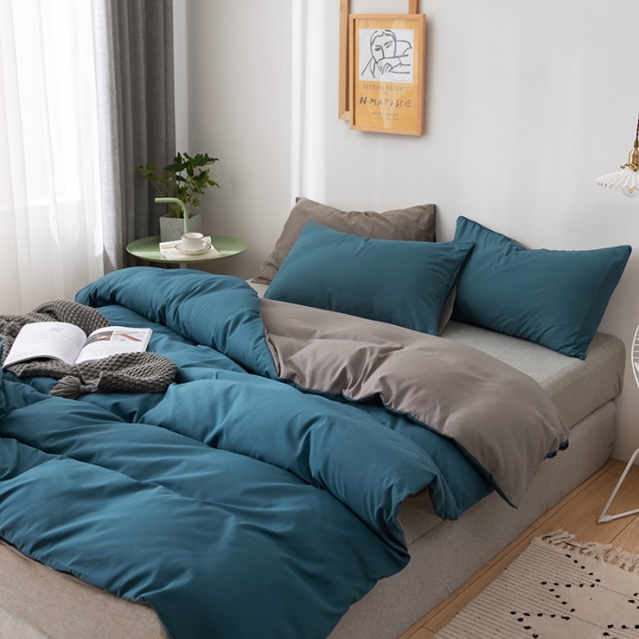 91家纺网 家纺一手货源 找家纺 蓝淋家纺 2022新款活性磨毛单品被套 宝蓝灰