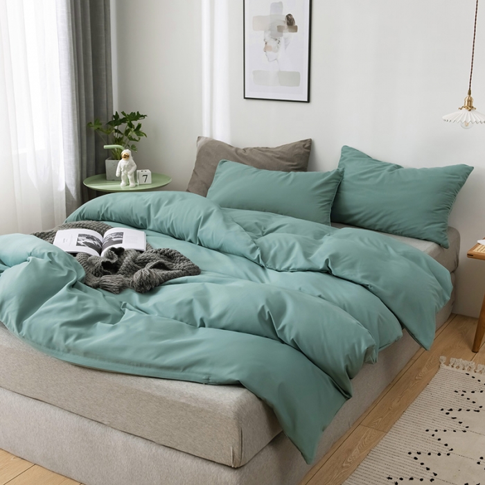 91家纺网 家纺一手货源 找家纺 蓝淋家纺 2022新款活性磨毛单品被套 豆绿