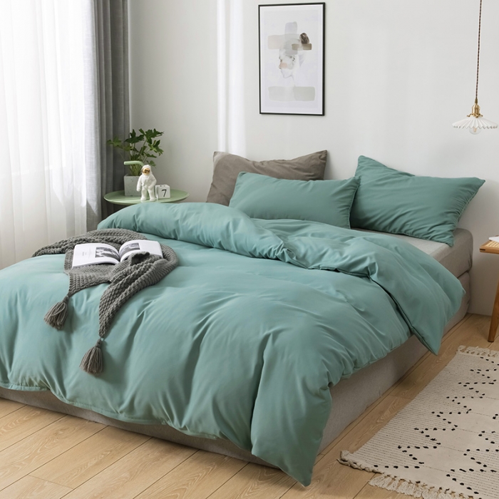 91家纺网 家纺一手货源 找家纺 蓝淋家纺 2022新款活性磨毛单品被套 豆绿