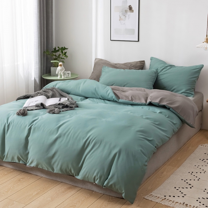 91家纺网 家纺一手货源 找家纺 蓝淋家纺 2022新款活性磨毛单品被套 豆绿+银灰