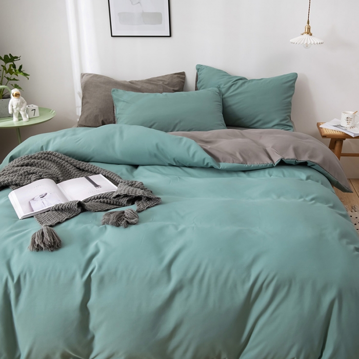 91家纺网 家纺一手货源 找家纺 蓝淋家纺 2022新款活性磨毛单品被套 豆绿+银灰