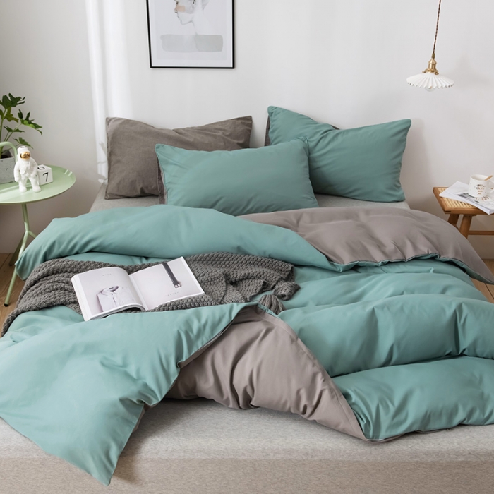 91家纺网 家纺一手货源 找家纺 蓝淋家纺 2022新款活性磨毛单品被套 豆绿+银灰