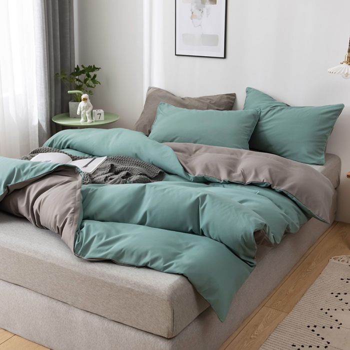 91家纺网 家纺一手货源 找家纺 蓝淋家纺 2022新款活性磨毛单品被套 豆绿+银灰