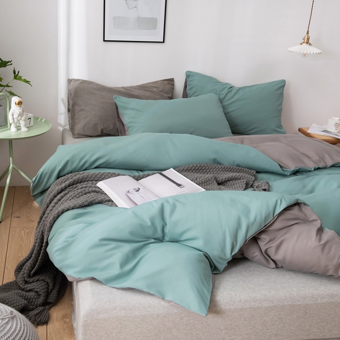 91家纺网 家纺一手货源 找家纺 蓝淋家纺 2022新款活性磨毛单品被套 豆绿+银灰