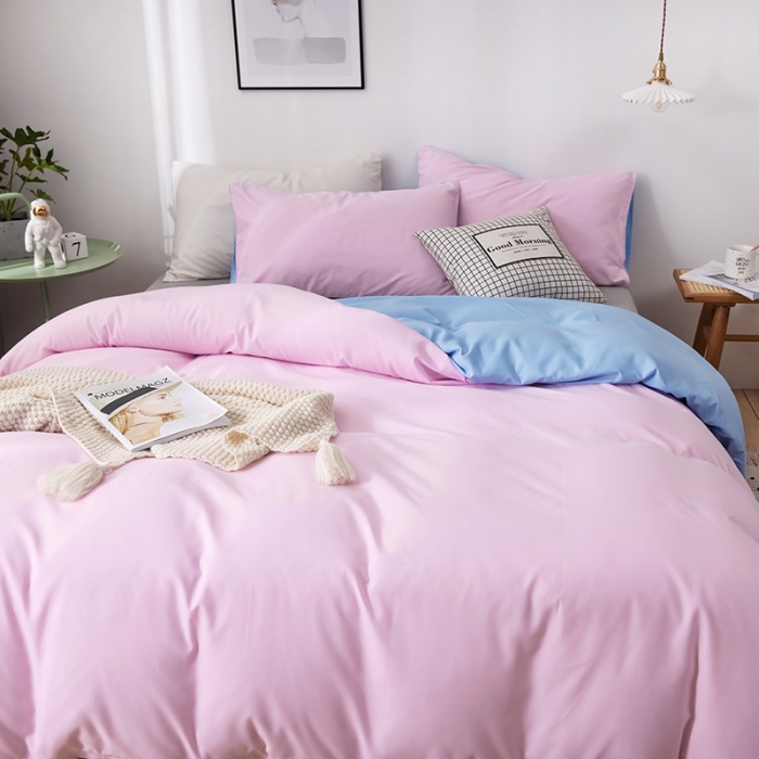 91家纺网 家纺一手货源 找家纺 蓝淋家纺 2022新款活性磨毛单品被套 粉色蓝