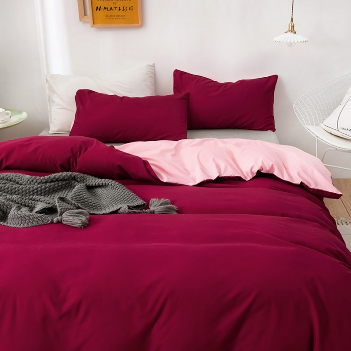 91家纺网 家纺一手货源 找家纺 蓝淋家纺 2022新款活性磨毛单品被套 酒红玉